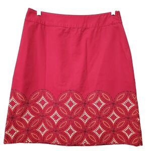 Talbots Cotton Red Embroidered Sequined A-Line Side-Zip Skirt Size 10 Vintage